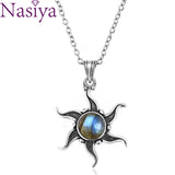 Sun Shape Moonstone Labradorite 925 Silver Pendant Necklace