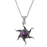 Sun Shape Moonstone Labradorite 925 Silver Pendant Necklace