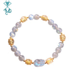 Moonstone Pixiu Bracelet with Citrine Crystal Beads
