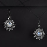 Moonstone Round 6MM 925 Silver Earrings Vintage Chrysanthemum - Engagement Party