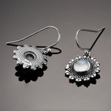 Moonstone Round 6MM 925 Silver Earrings Vintage Chrysanthemum - Engagement Party