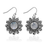 Moonstone Round 6MM 925 Silver Earrings Vintage Chrysanthemum - Engagement Party