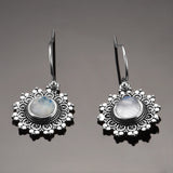 Moonstone Round 6MM 925 Silver Earrings Vintage Chrysanthemum - Engagement Party