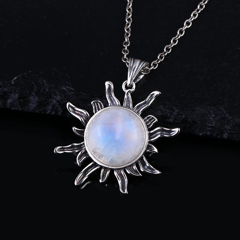 Moonstone S925 Sterling Silver Necklace Geometric Shape Vintage Pendant