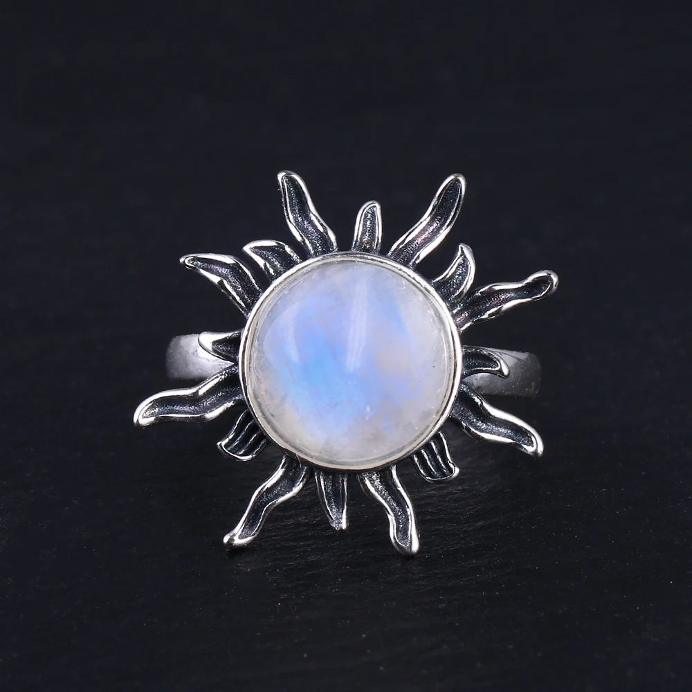 Moonstone S925 Sterling Silver Necklace Geometric Shape Vintage Pendant