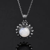 Moonstone Silver Pendant Necklace Sun Geometric Shape Vintage Woman Hotsale