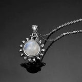 Moonstone Silver Pendant Necklace Sun Geometric Shape Vintage Woman Hotsale