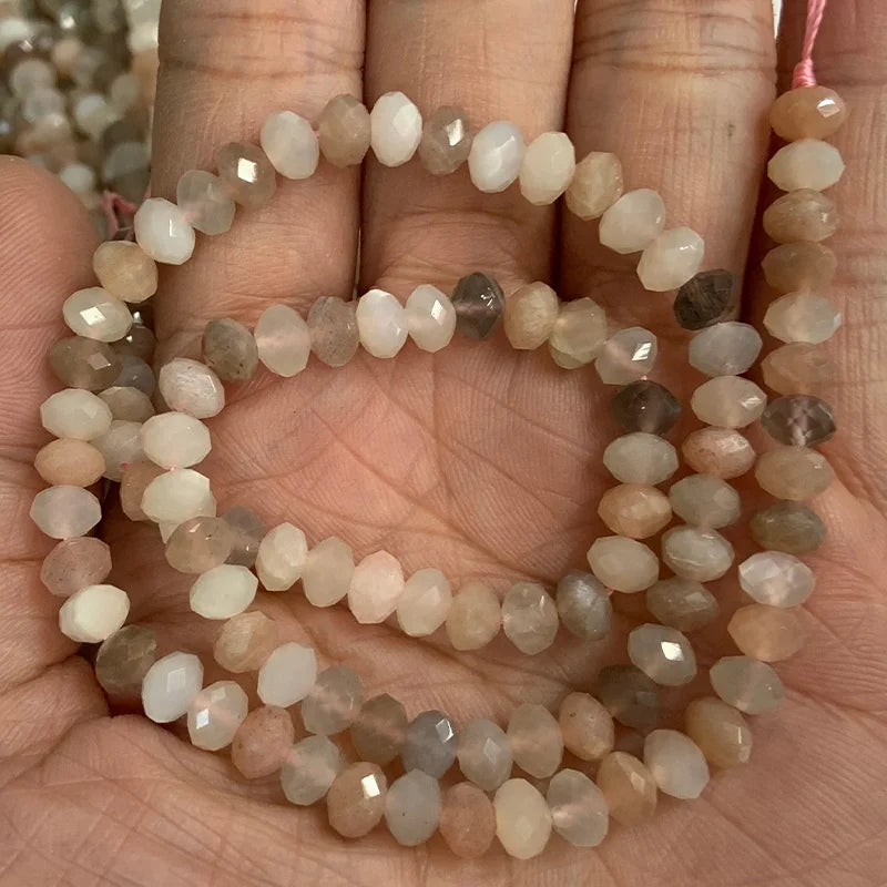 Moonstone Stone Beads 15'' Faceted Rondelle DIY Spacer Loose Beads