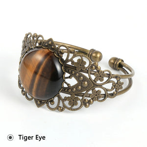 Moonstone Tiger Eye Copper Wrap Bracelet Vintage Cuff Bangles