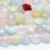 Natural Morganite Faceted Coin Beads Loose Gemstones for Jewelry Making