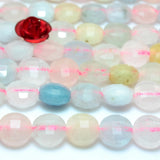 Natural Morganite Faceted Coin Beads Loose Gemstones for Jewelry Making