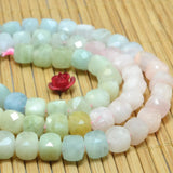 Natural Morganite Faceted Cube Loose Beads Gemstone Bracelet Necklace DIY