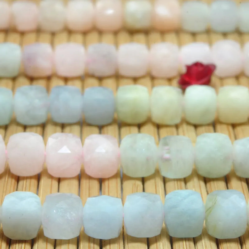 Natural Morganite Faceted Cube Loose Beads Gemstone Bracelet Necklace DIY
