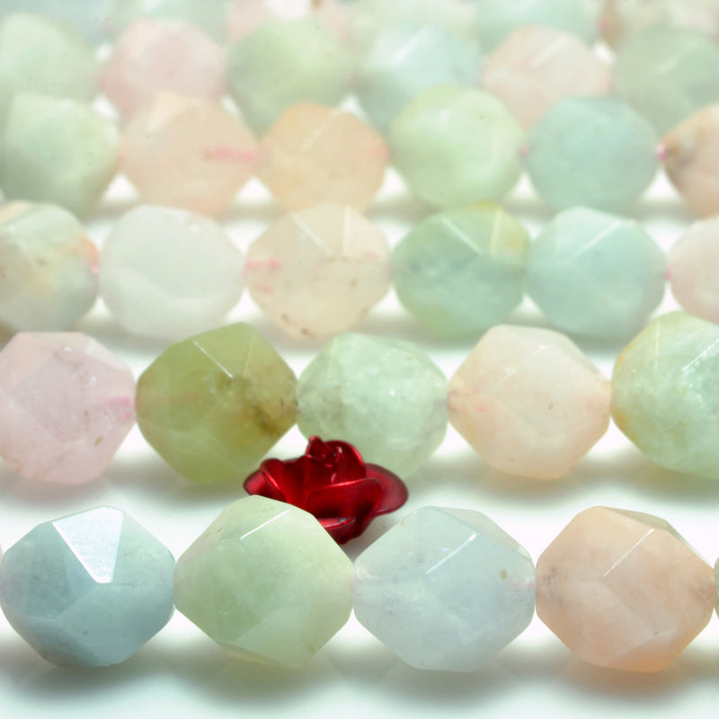Natural Morganite Star Cut Faceted Nugget Loose Beads Gemstone Bracelet