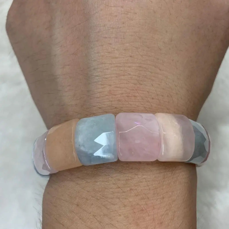 Natural Morganite Stone Beads Bracelet Gemstone Bangle