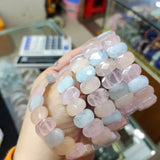 Natural Morganite Stone Beads Bracelet Gemstone Jewelry Bangle Gift