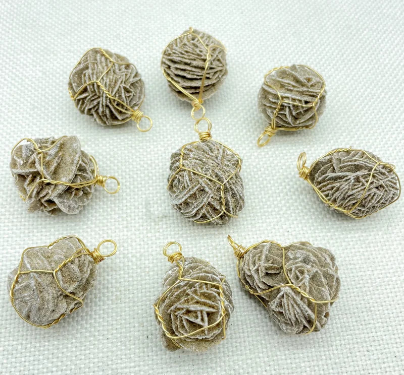 Moroccan Desert Rose Stone Raw Gem Pendant for DIY Jewelry 6pcs