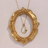 Mother Of Pearl Half Sun Face Pendant Necklace Stainless Steel Chain 18K Plated