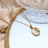 Mother Of Pearl Half Sun Face Pendant Necklace Stainless Steel Chain 18K Plated