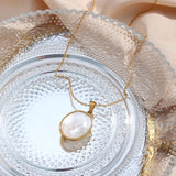 Mother Of Pearl Half Sun Face Pendant Necklace Stainless Steel Chain 18K Plated