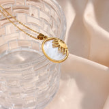 Mother Of Pearl Half Sun Face Pendant Necklace Stainless Steel Chain 18K Plated