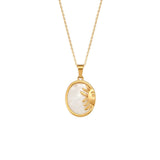 Mother Of Pearl Half Sun Face Pendant Necklace Stainless Steel Chain 18K Plated