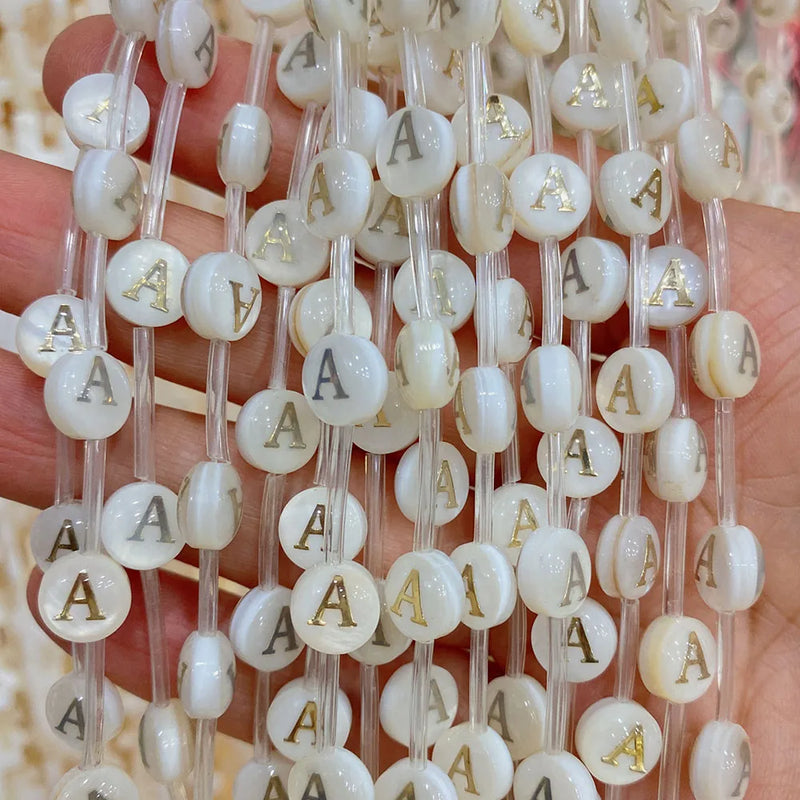 Mother of Pearl Beads Letter A-Z for DIY Necklaces Bracelets