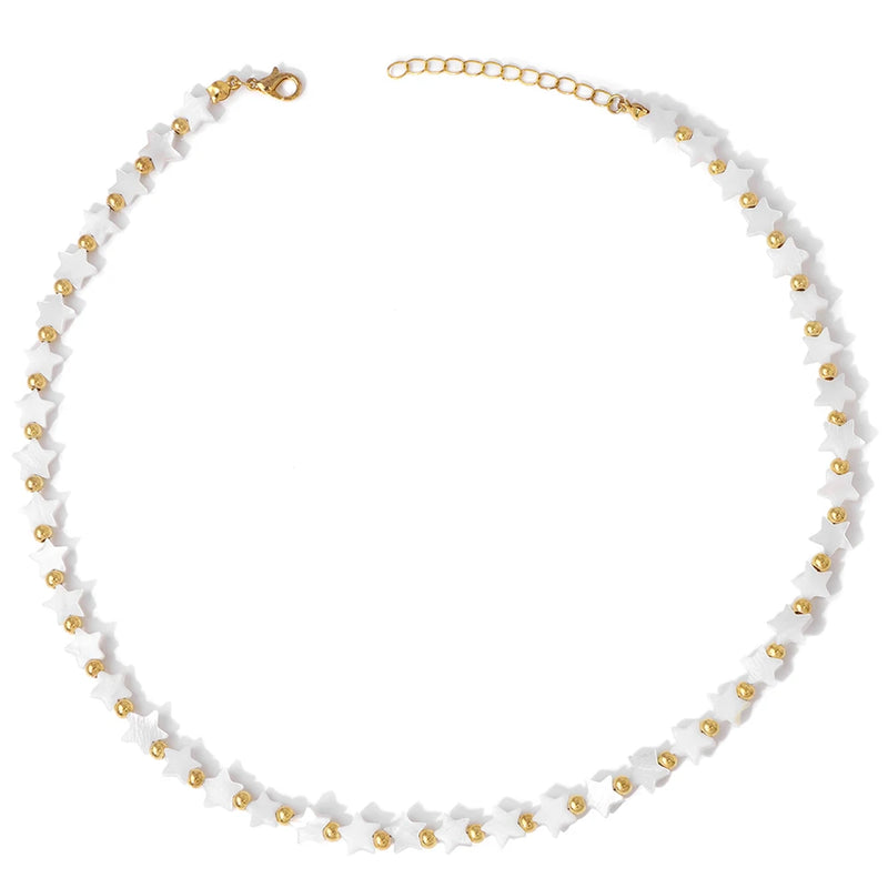 Mother of Pearl Beads Necklace Heart Star Round Shell Necklaces