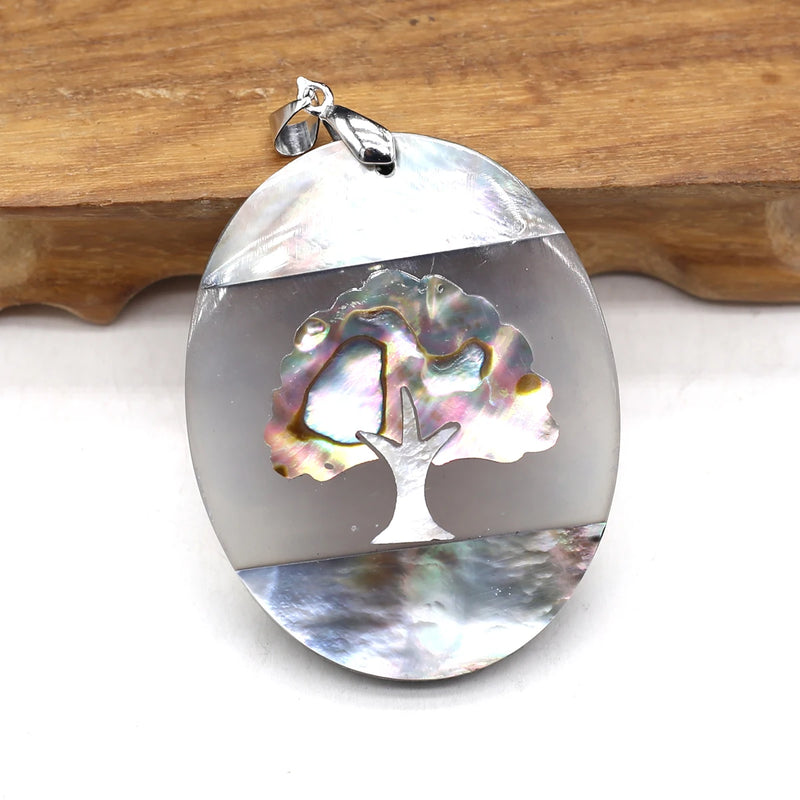 Mother of Pearl Tree of Life Oval Shell Pendant