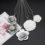 Mother of Pearl Shell Flower Pendant Necklace Chokers Stainless Steel Chain