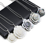 Mother of Pearl Shell Flower Pendant Necklace Chokers Stainless Steel Chain