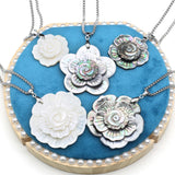Mother of Pearl Shell Flower Pendant Necklace Chokers Stainless Steel Chain