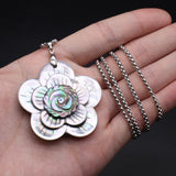 Mother of Pearl Shell Flower Pendant Necklace Chokers Stainless Steel Chain