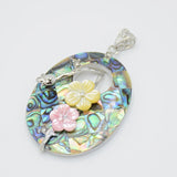 Oval Flower Bead Pendant Abalone Shell Necklace
