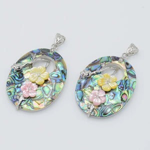 Oval Flower Bead Pendant Abalone Shell Necklace