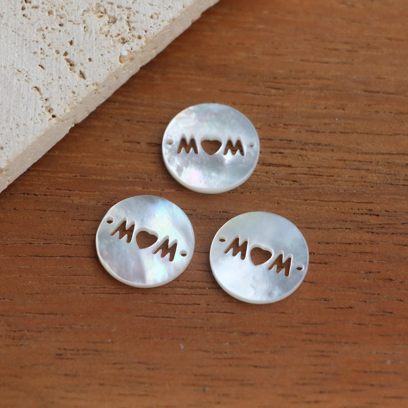 Mother of Pearl Shell Round Coin/Square Letter MOM Pendants Charms Beads