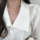 Mother of Pearls Crescent Moon Pendant Necklace