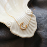 Mother of Pearls Crescent Moon Pendant Necklace