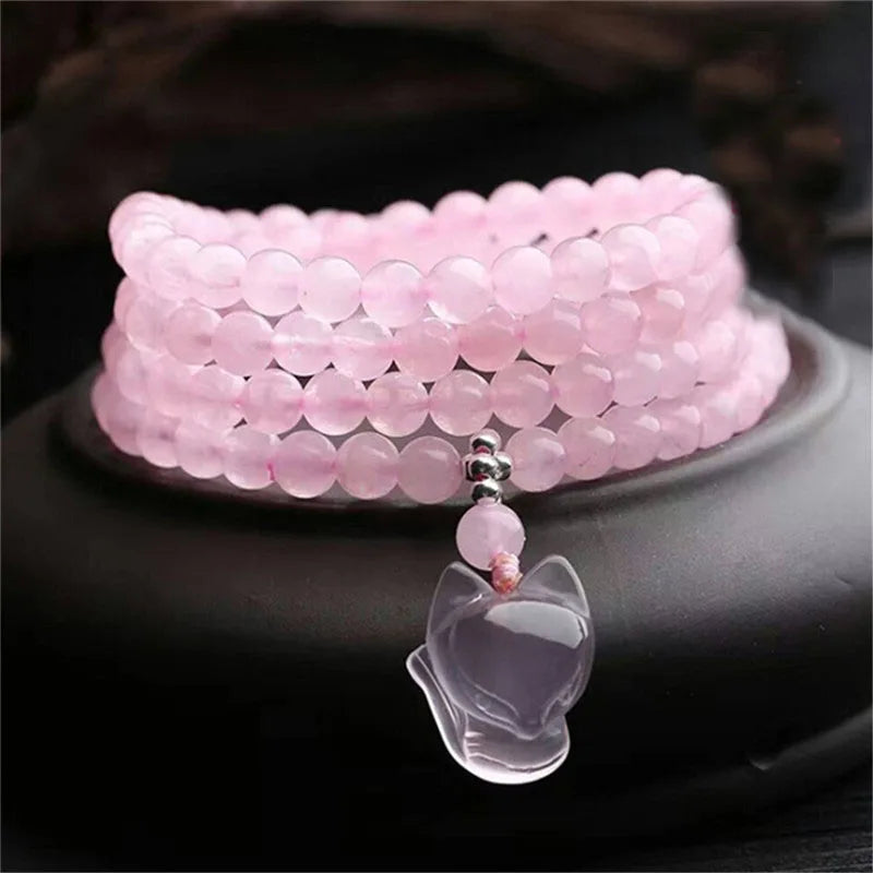 Mozambique Fox Pendant Pink Crystal Circle Bracelet