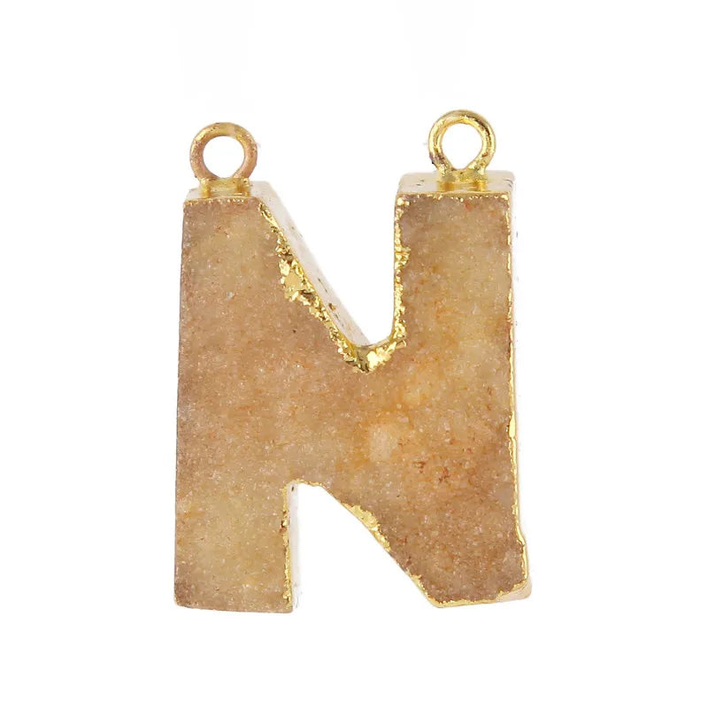 Fluorite Alphabet N Pendant Necklace Earrings Set