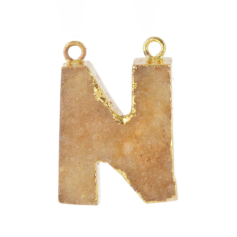 Fluorite Alphabet N Pendant Necklace Earrings Set