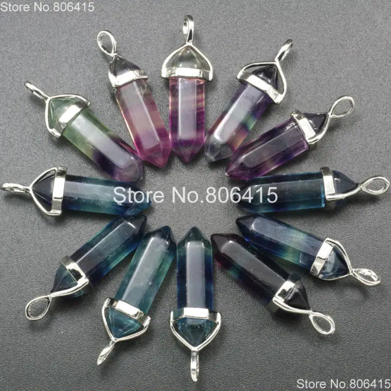Fluorite Hexagonal Pointed Healing Reiki Chakra Pendant Beads