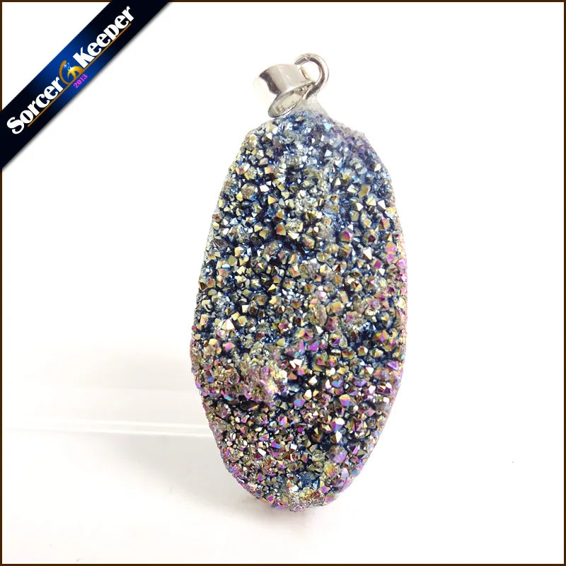 Natural Multi-color Agate Pendant Quartz Crystal Cluster Minerals