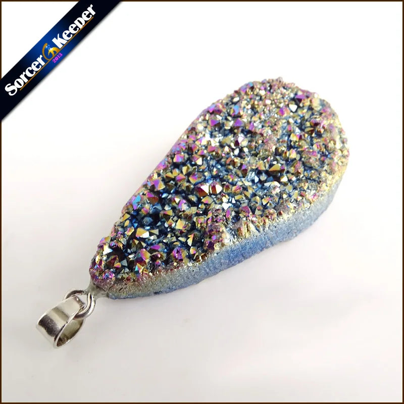 Natural Multi-color Agate Pendant Quartz Crystal Cluster Reiki Healing AA786