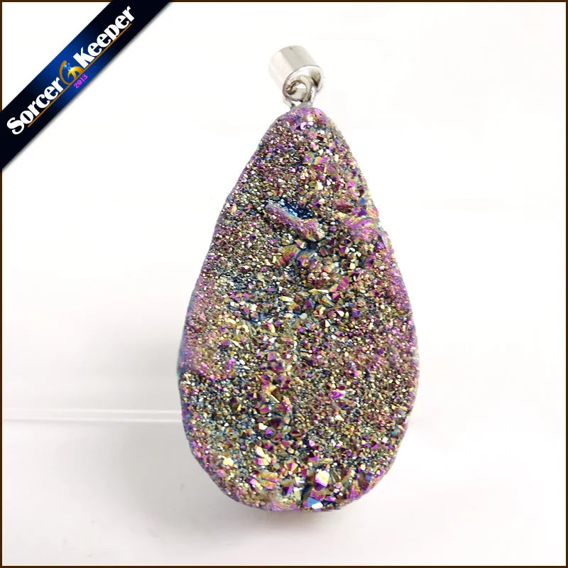 Natural Multi-color Agate Pendant Electroplating Quartz Crystal Cluster