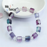 Natural Multi-color Sugar Fluorite Crystal Bracelet Women Retro Style