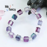 Natural Multi-color Sugar Fluorite Crystal Bracelet Women Retro Style