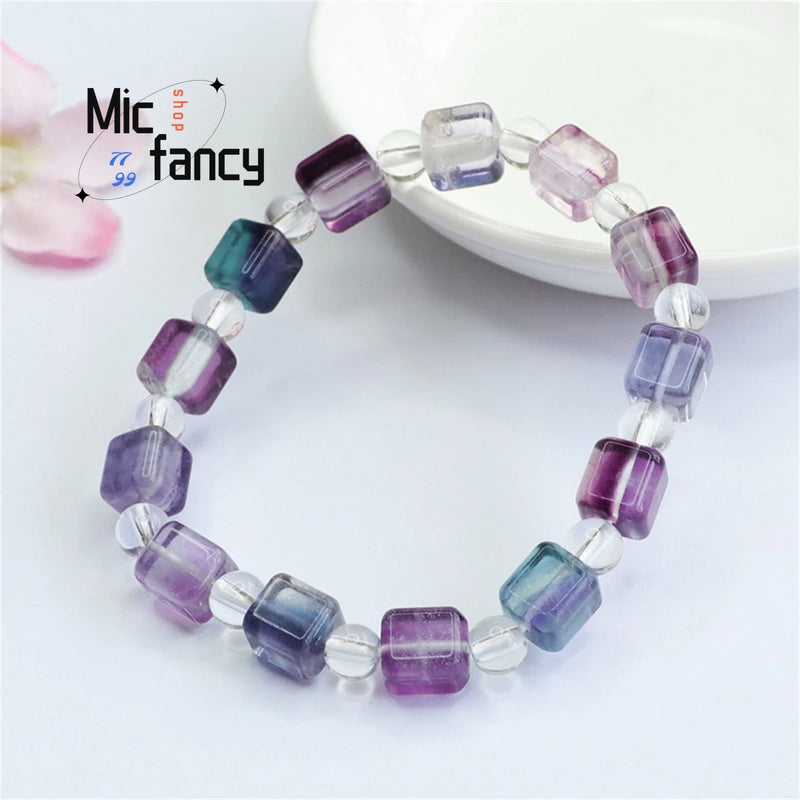 Natural Multi-color Sugar Fluorite Crystal Bracelet Women Retro Style