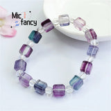 Natural Multi-color Sugar Fluorite Crystal Bracelet Women Retro Style