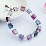 Natural Multi-color Sugar Fluorite Crystal Bracelet Women Retro Style